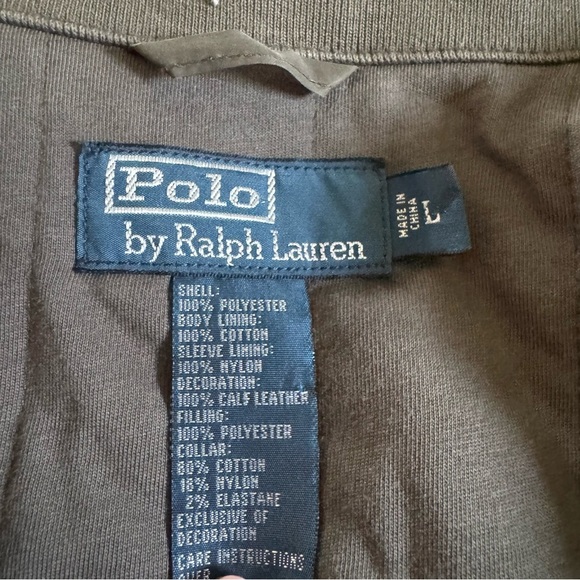 Polo Ralph Lauren Olive Green Jacket brown Leather accents hood casual large - Picture 2 of 13